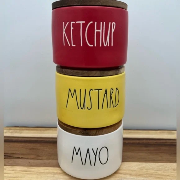 RAE DUNN ceramic condiments stackable for Ketchup, Mayonnaise, and Mustards!!! - Picture 2 of 7